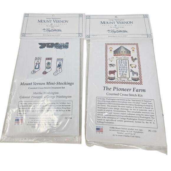 2 New Mount Vernon Posy Collection Needlepoint Cross Stitch Ornament Farm Sample